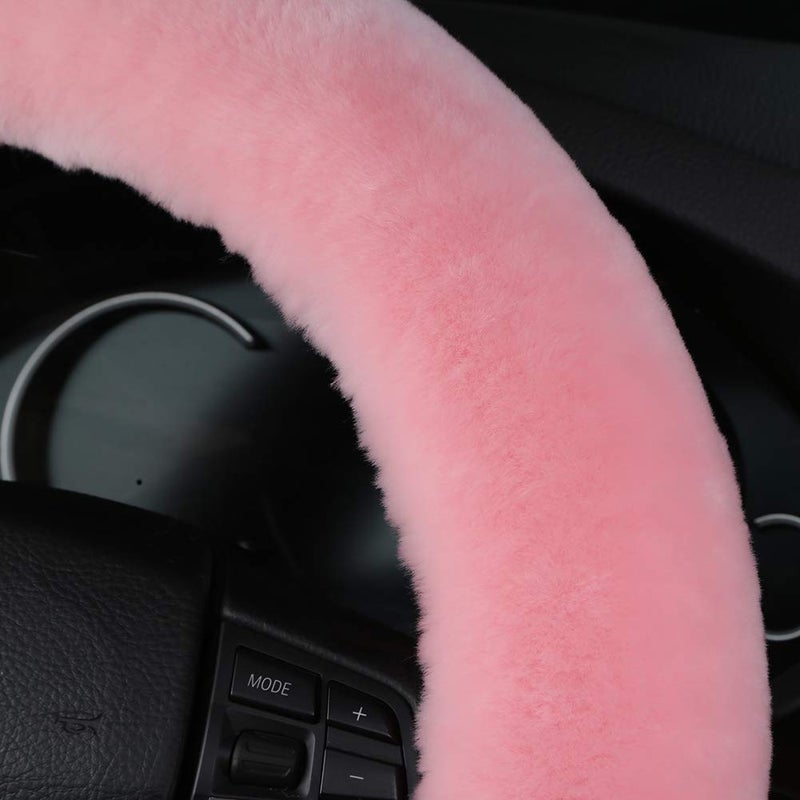 OGLAND Natural Fur Wool Sheepskin car Steering Wheel Cover,Protector for Universal Steering Wheel 15 Inchs, Anti-Slip,Comforting and Luxurious, Soft Texture, Gift for Women (Korean Pink) - Image 4